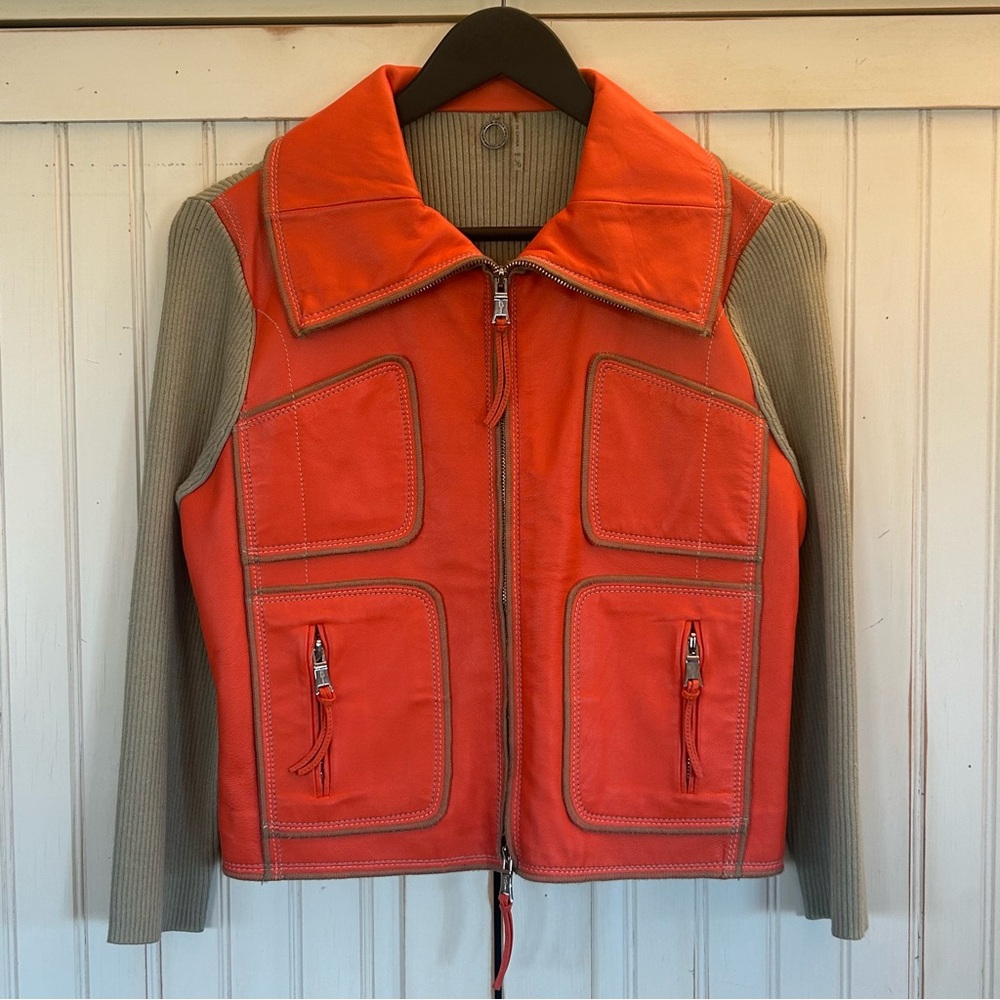 One Girl Who Mixed Media Genuine Leather/Knit Jacket Sz L Like New